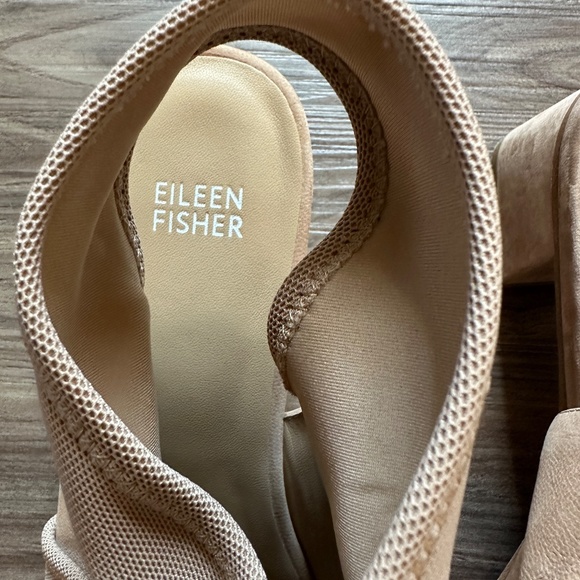 Eileen Fisher Luca Easy Block Suede Leather Sling Back Low Heels Shoes Nude 10 - Picture 4 of 7